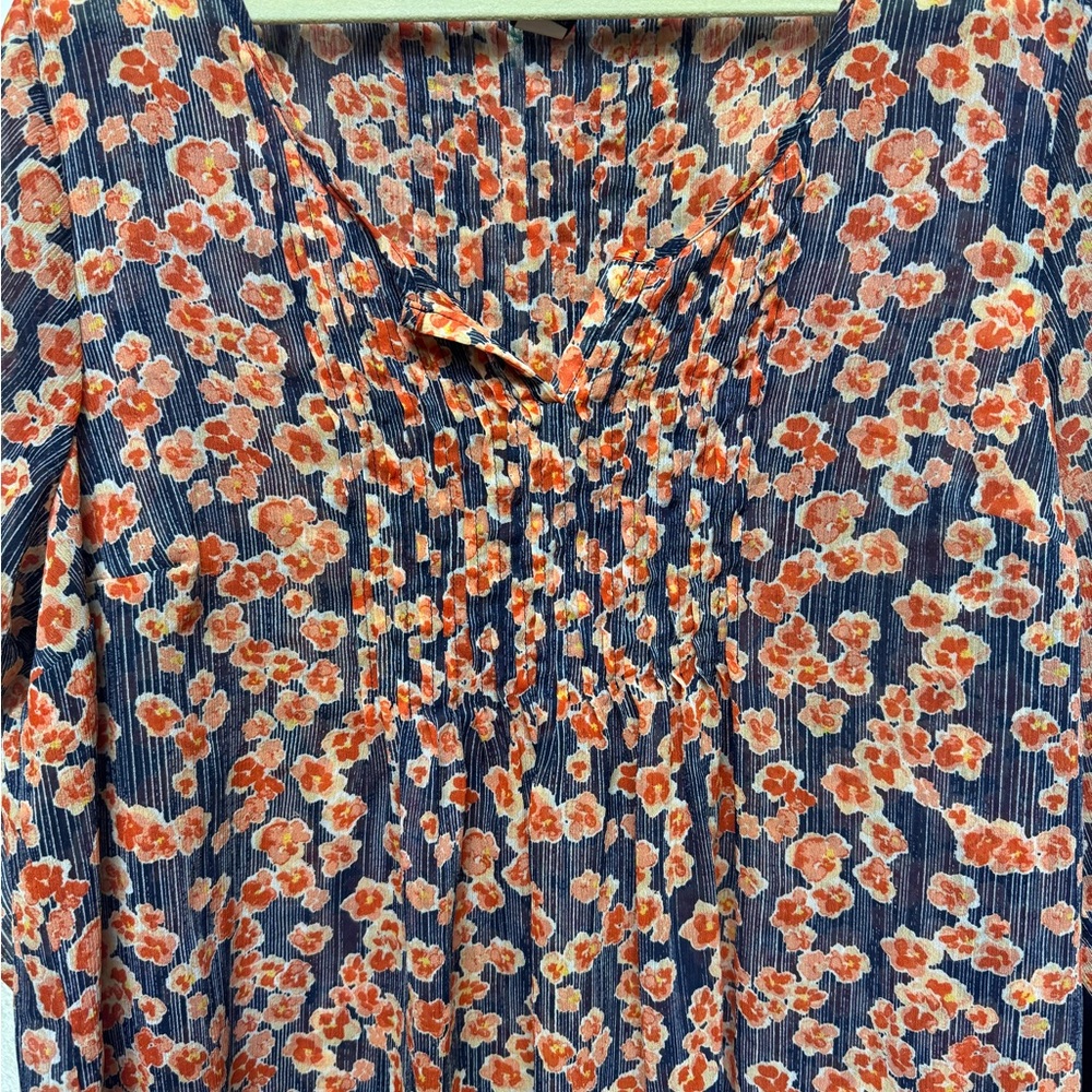 Torrid Floral Blouse - Blue and Orange
